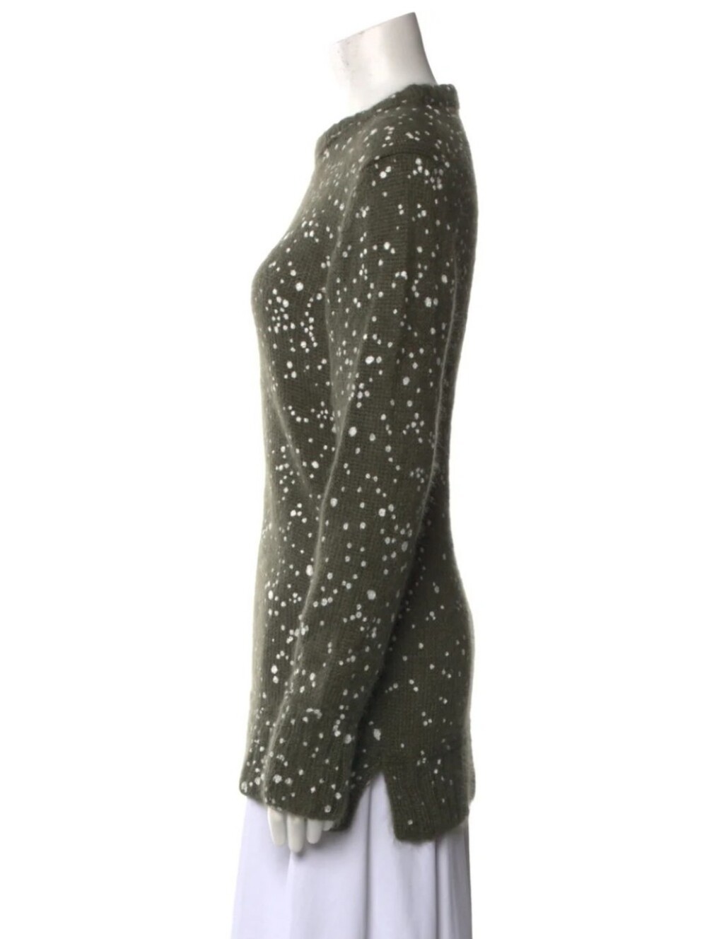 Fendi Mohair Silk Sweater Mockneck Crewneck - Army Green & White - Small - Picture 4 of 9